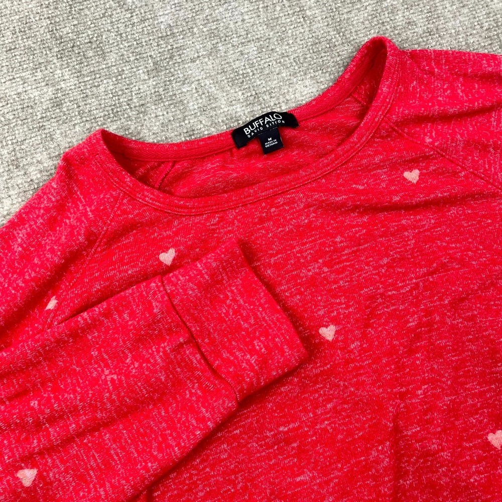 Buffalo David Bitton Sweater Women M Red Stretch Hearts Tight Knit Raglan Sleeve